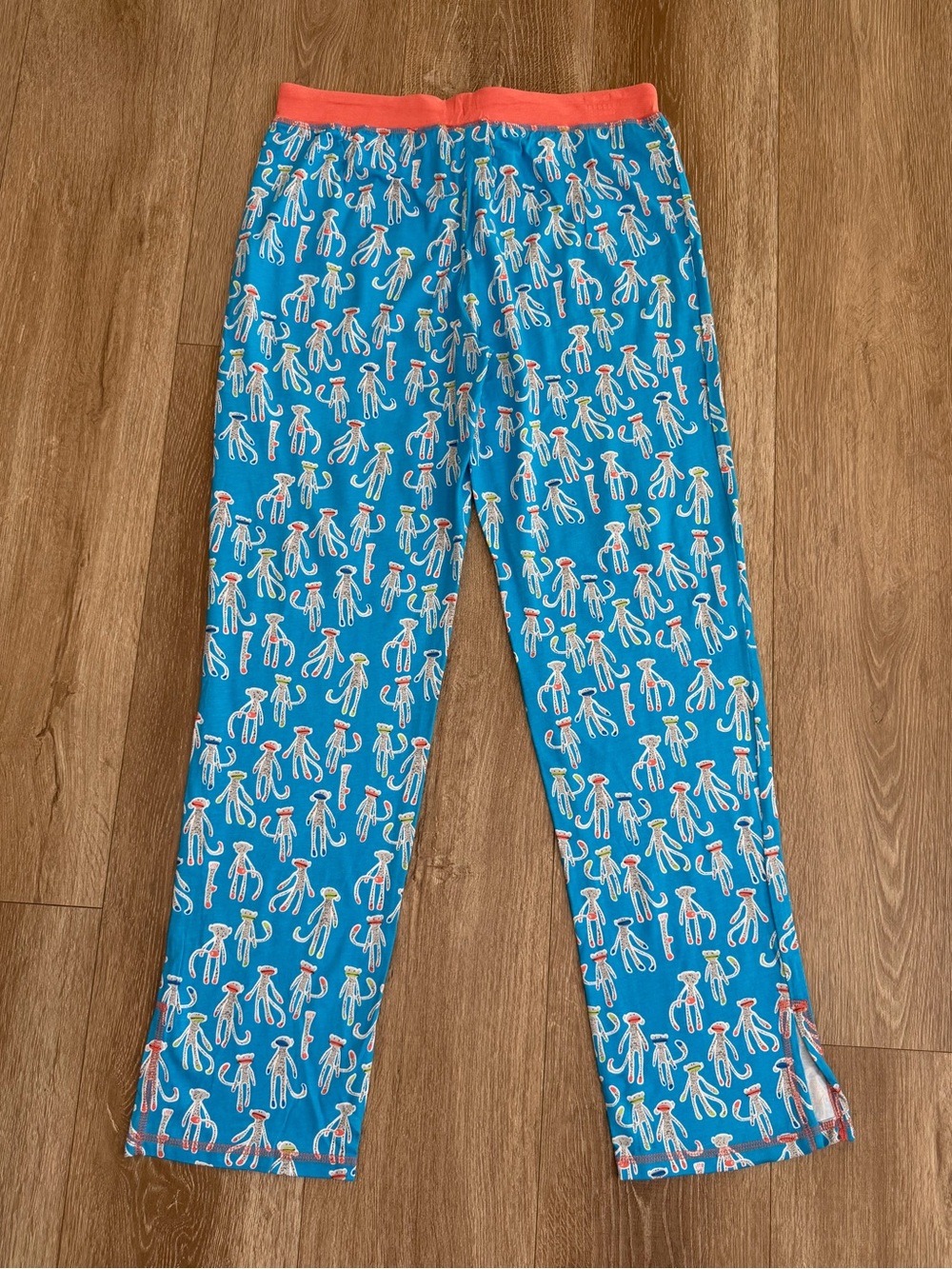 Munki Munki Pajama Set Novelty Monkey Print Blue Coral Size Medium - Picture 12 of 13